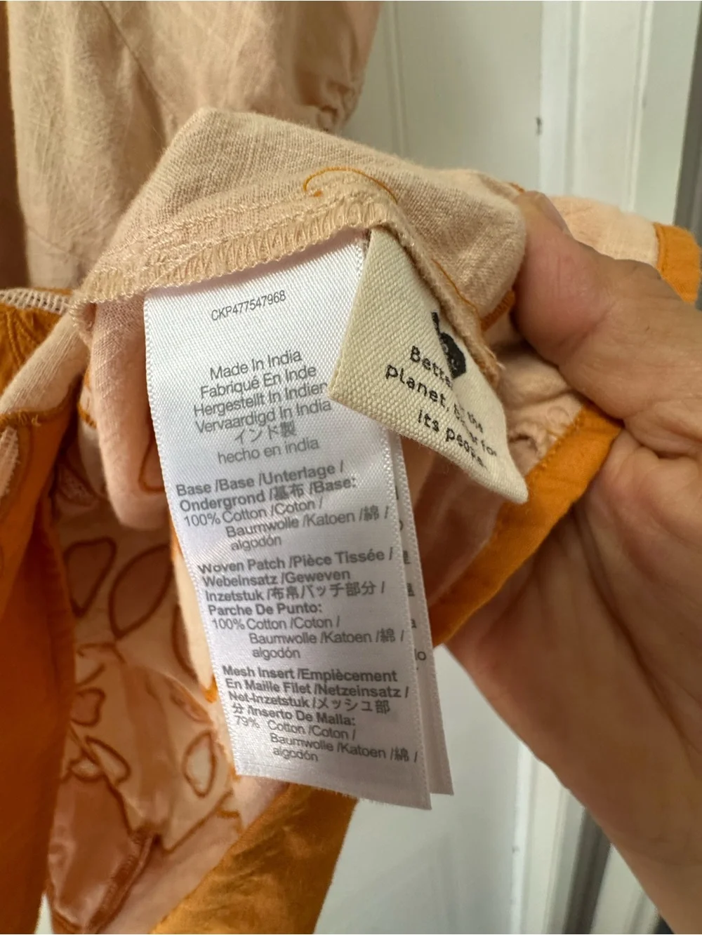 Madewell Peach Blouse with Orange Floral Embroidery